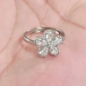 Pink Platinum Silver Floral Ring